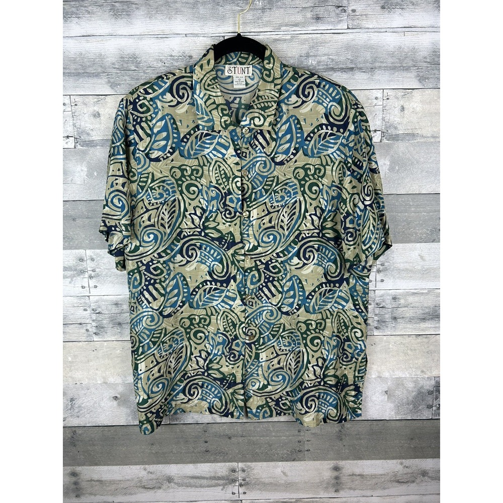 Stunt Women's VTG 80 S Large Silk Button Up Blouse With Shoulder Pads